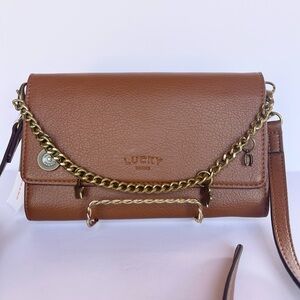 Lucky Brand Tan Leather Crossbody Bag with Gold Chain NWT Cute Work School